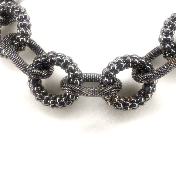 RJ Graziano Gunmetal Link Necklace 16"-20" Adjustable Mesh & Textured Links - Picture 8 of 13